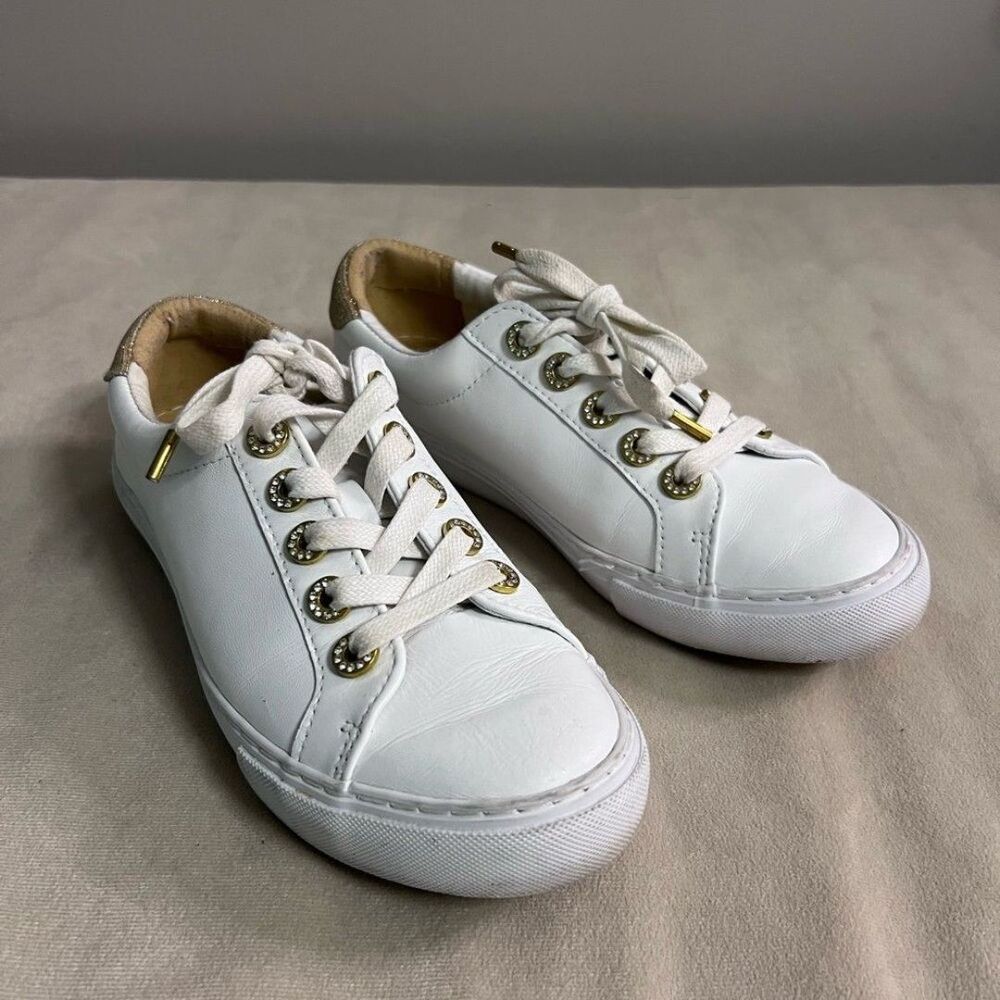 ✨ Lilly Pulitzer White & Gold Leather Sneakers ✨ Rhinestone Eyelets 7.5